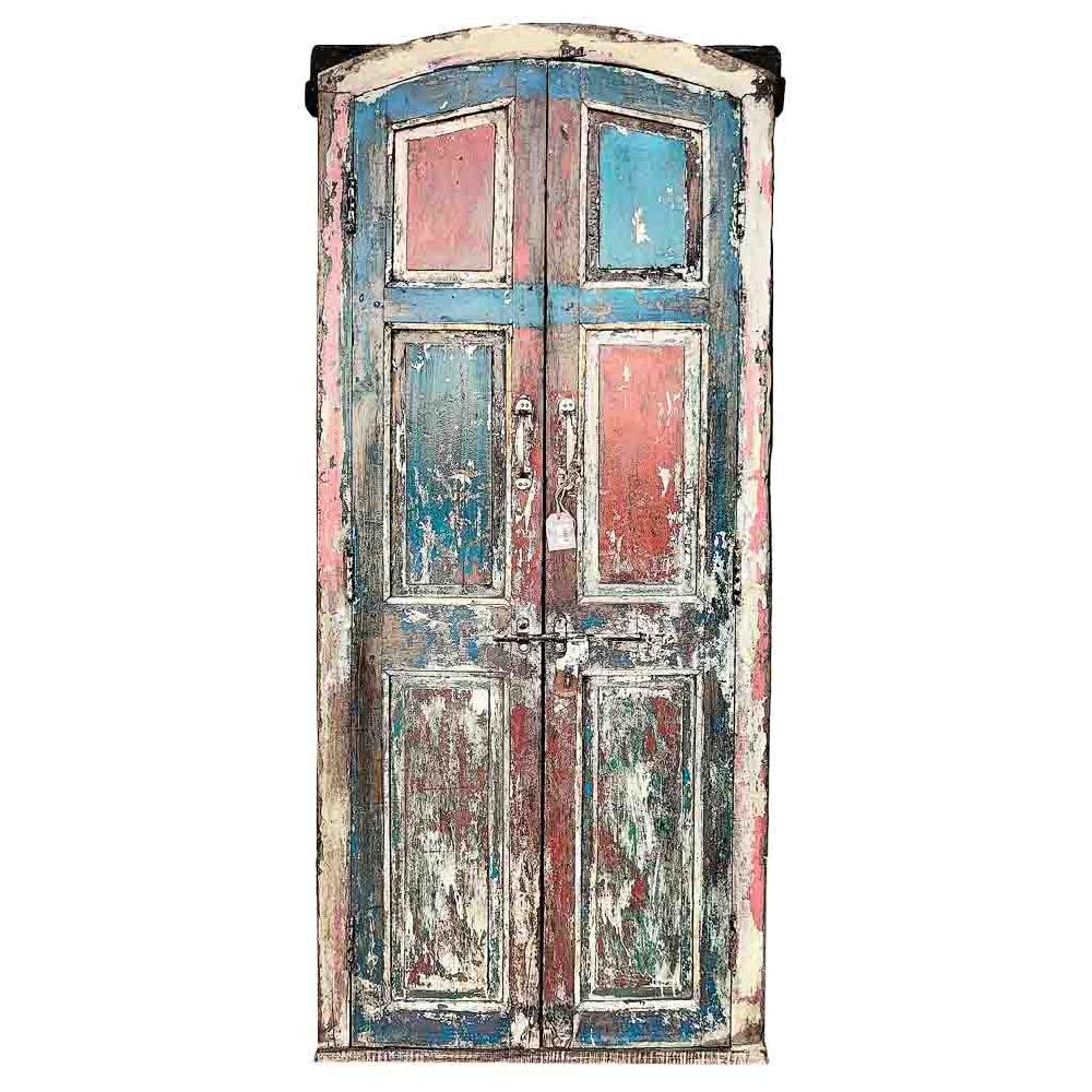 Creaciones Meng MUEBLE - PUERTAS Y VENTANAS - Puerta De Madera Azul Con Acabado Artesanal