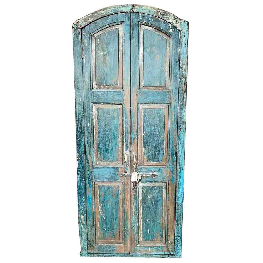 Creaciones Meng MUEBLE - PUERTAS Y VENTANAS - Puerta De Madera Azul Con Acabado Artesanal