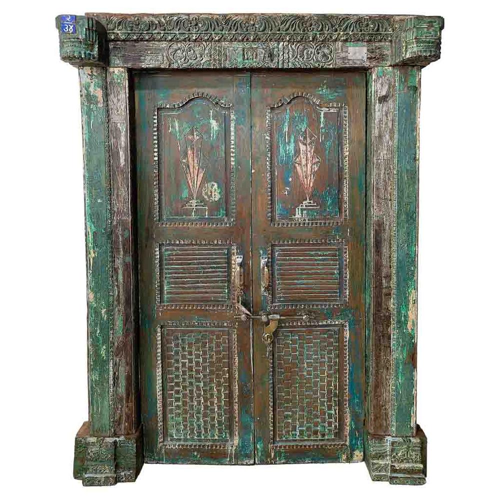 Creaciones meng MUEBLE - PUERTAS Y VENTANAS - puerta de madera azul con acabado artesanal