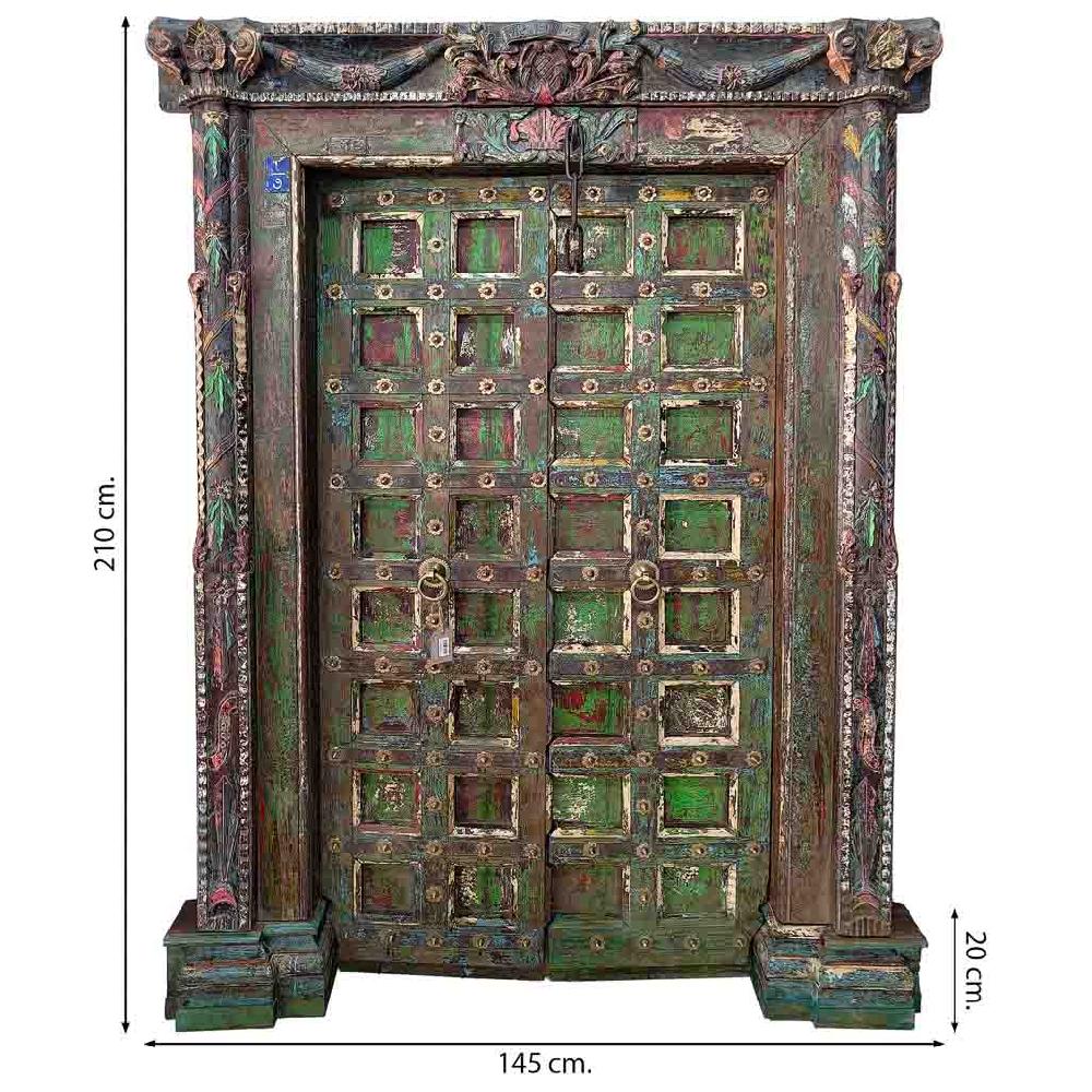 Creaciones Meng MUEBLE - PUERTAS Y VENTANAS - Puerta De Madera Verde Con Acabado Artesanal