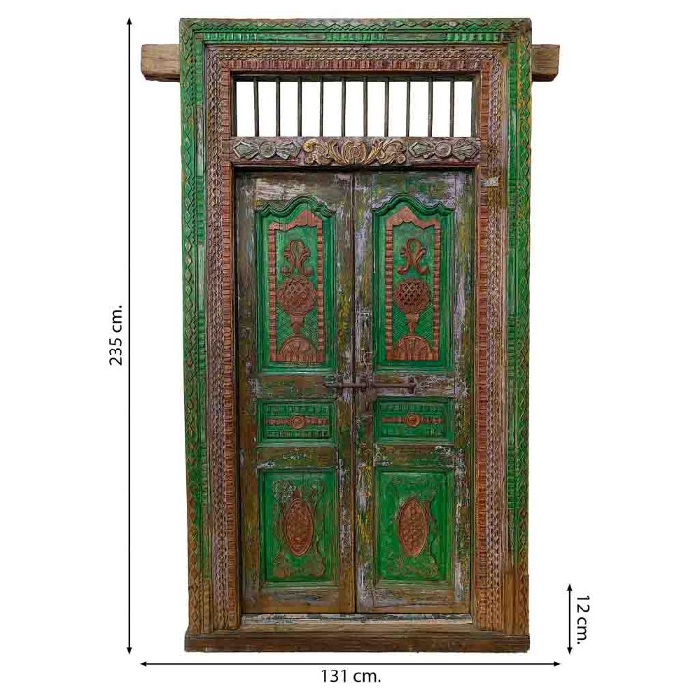 Creaciones Meng MUEBLE - PUERTAS Y VENTANAS - Puerta De Madera Verde Con Acabado Artesanal