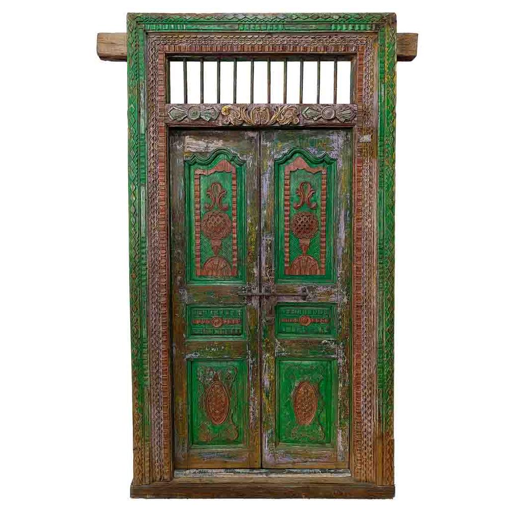 Creaciones meng MUEBLE - PUERTAS Y VENTANAS - puerta de madera verde con acabado artesanal