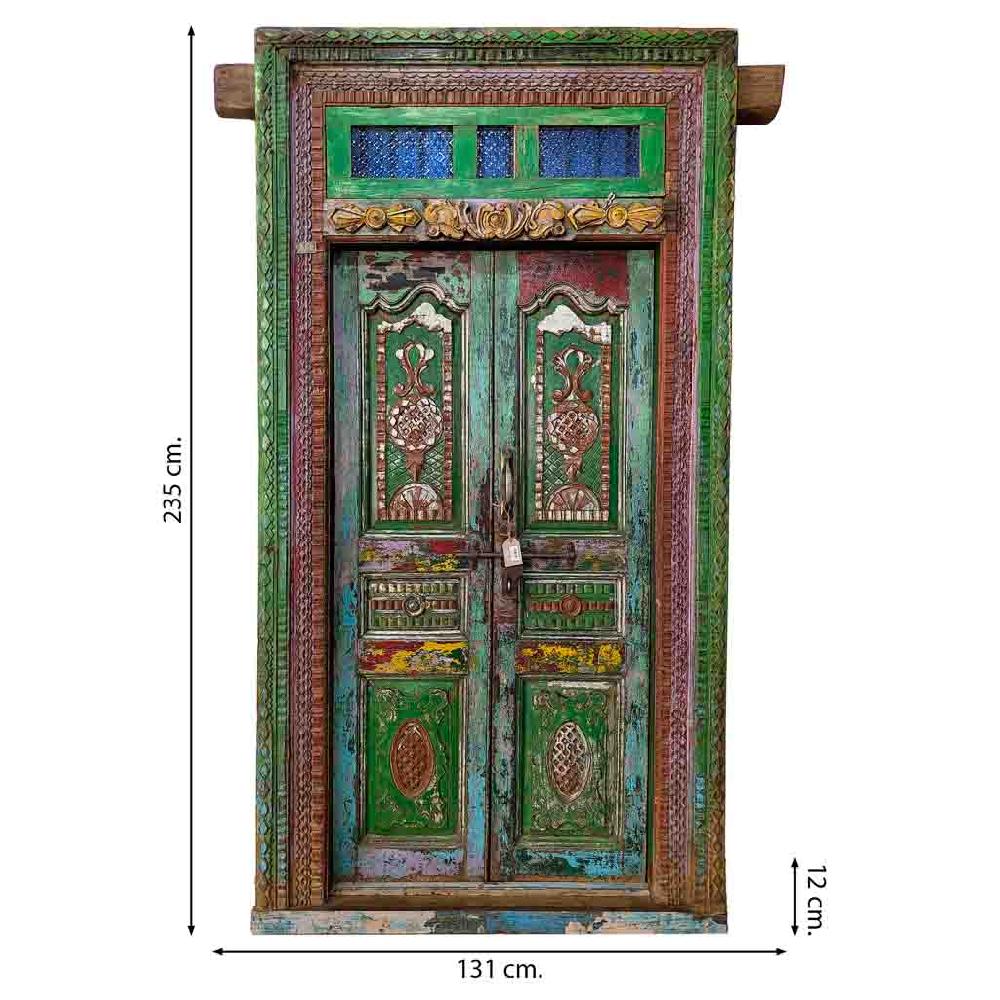 Creaciones Meng MUEBLE - PUERTAS Y VENTANAS - Puerta De Madera Verde Con Acabado Artesanal