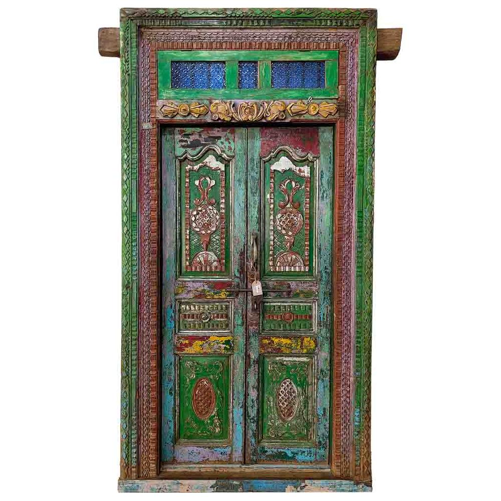 Creaciones meng MUEBLE - PUERTAS Y VENTANAS - puerta de madera verde con acabado artesanal