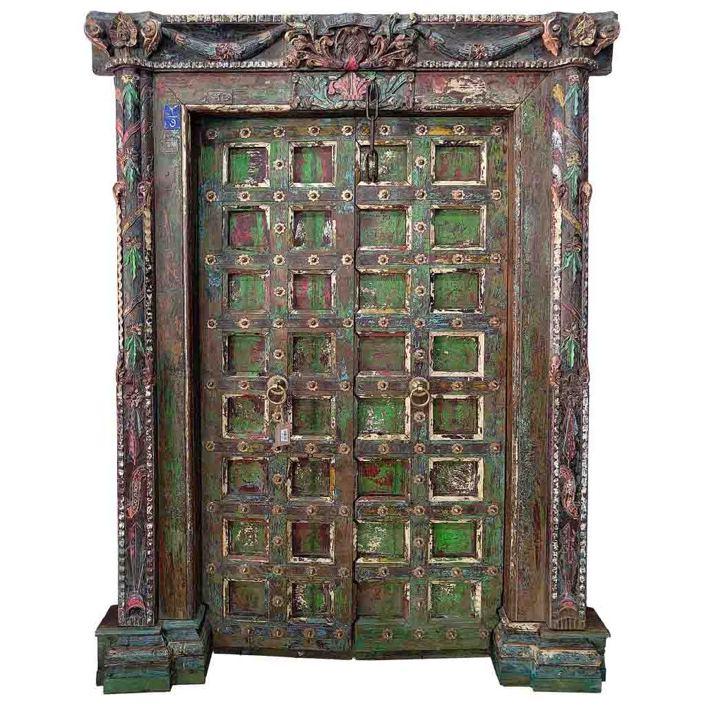 Creaciones meng MUEBLE - PUERTAS Y VENTANAS - puerta de madera verde con acabado artesanal