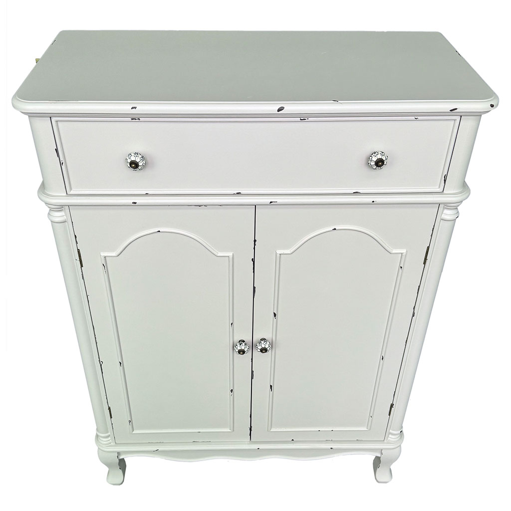 Creaciones meng MUEBLE - RECIBIDORES - recibidor de madera blanco envejecido de 2 cajones y 2 puertas