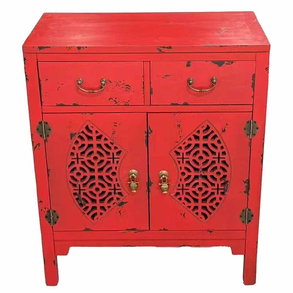 Creaciones meng MUEBLE - RECIBIDORES - recibidor de madera con 2 cajones y 2 puertas de color rojo