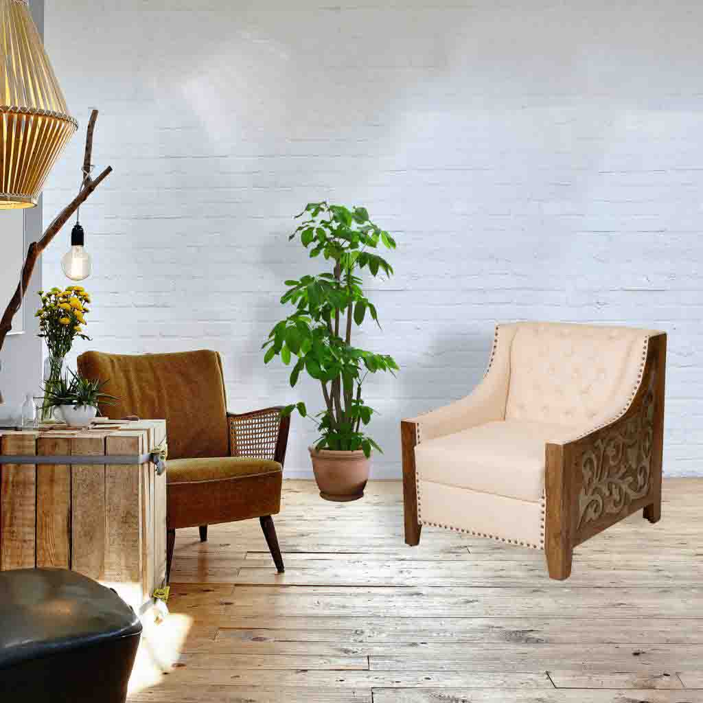 Creaciones Meng MUEBLE - SILLONES Y BUTACAS - Butaca De Madera Tallada Artesanal Y Tapizada