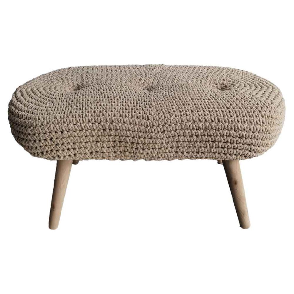 Creaciones meng MUEBLE - TABURETES Y PUFF - banqueta de madera y algodón trenzada beige