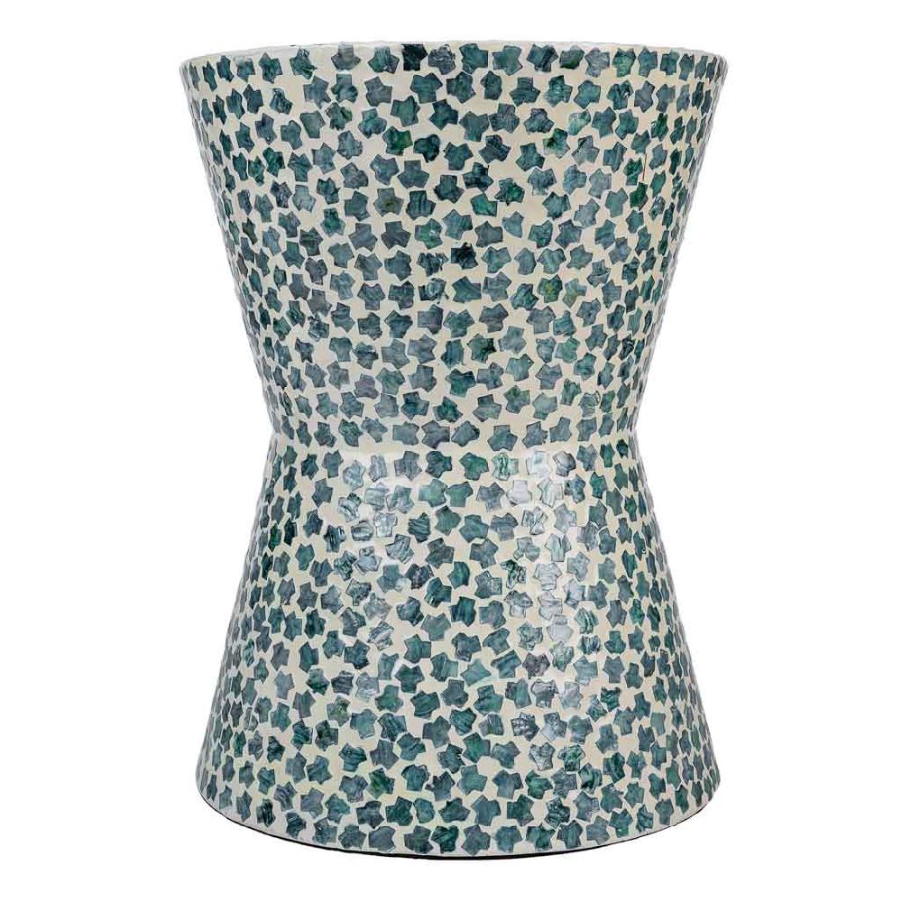 Creaciones Meng MUEBLE - TABURETES Y PUFF - Taburete De Madera Acabado En Capiz Azul