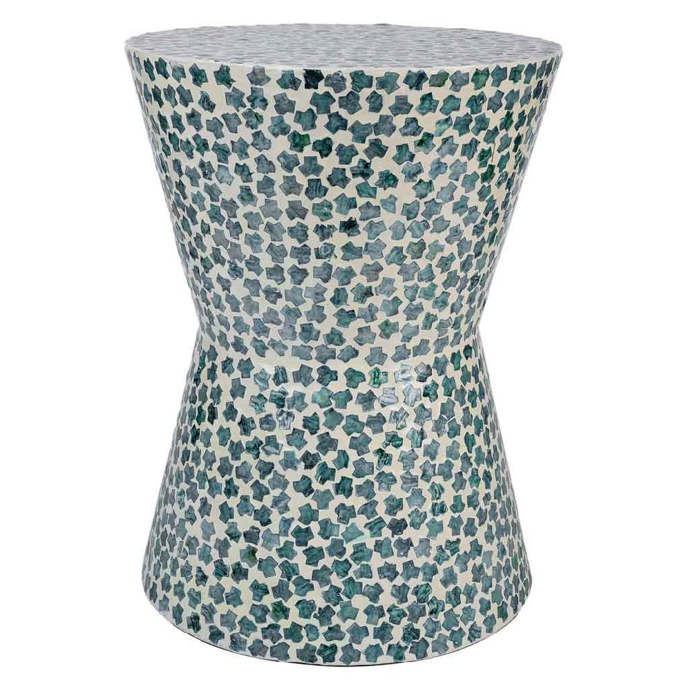 Creaciones meng MUEBLE - TABURETES Y PUFF - taburete de madera acabado en capiz azul