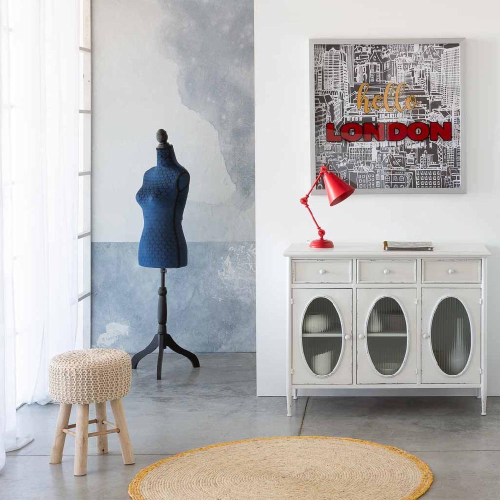 Creaciones Meng MUEBLE - TABURETES Y PUFF - Taburete De Madera Y Algodón Trenzado Marron