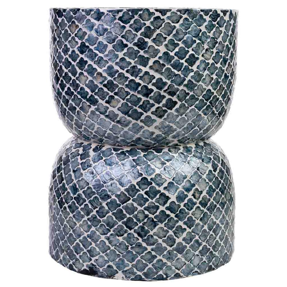 Creaciones Meng MUEBLE - TABURETES Y PUFF - Taburete De Madera Y Capiz Gris