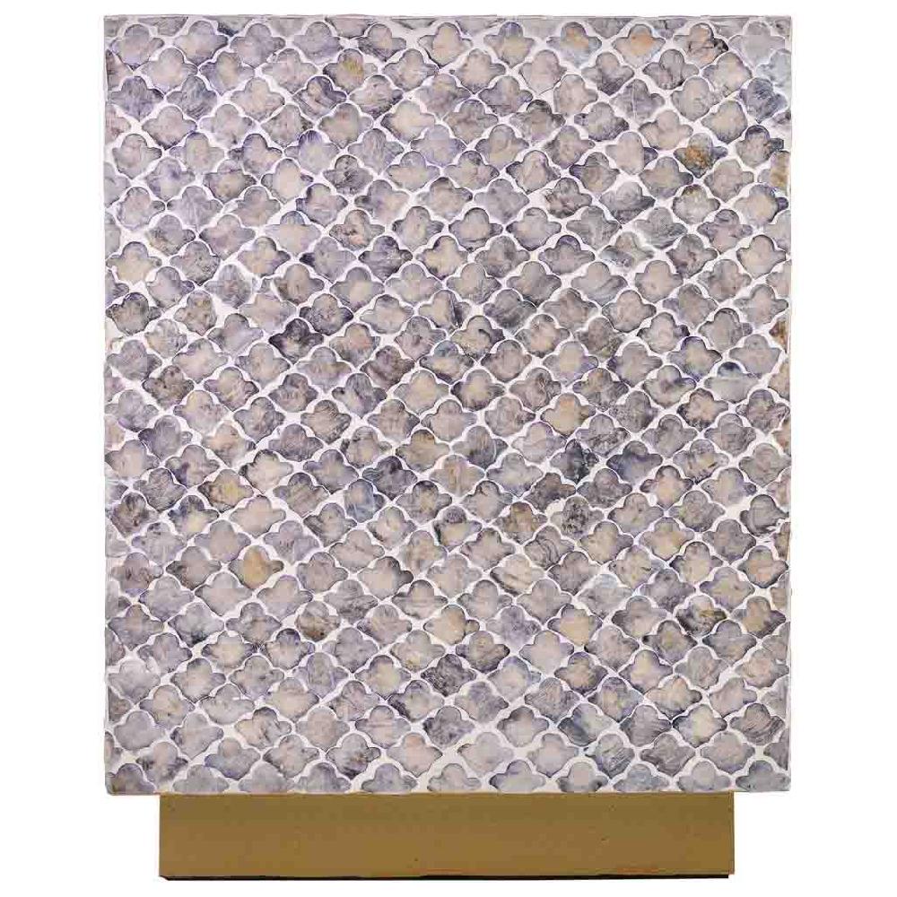 Creaciones Meng MUEBLE - TABURETES Y PUFF - Taburete De Madera Y Capiz Gris