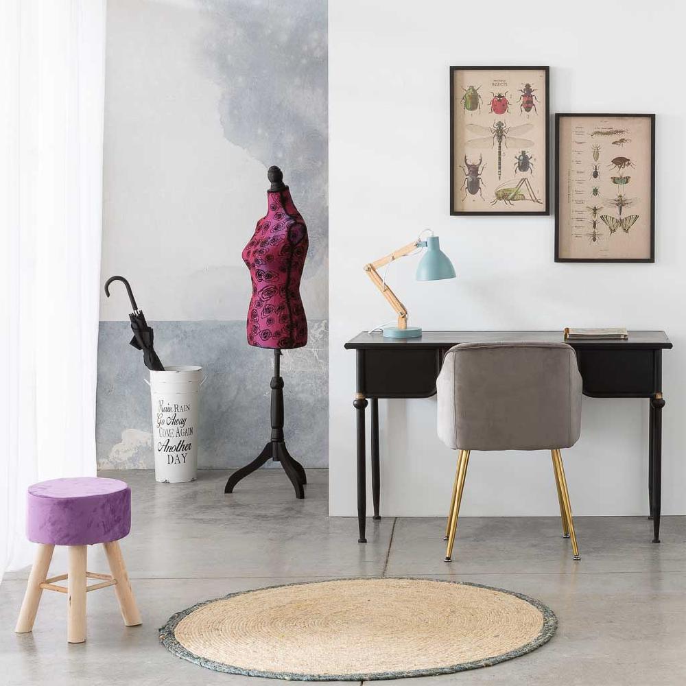 Creaciones Meng MUEBLE - TABURETES Y PUFF - Taburete De Madera Y Forrado De Tela Lila