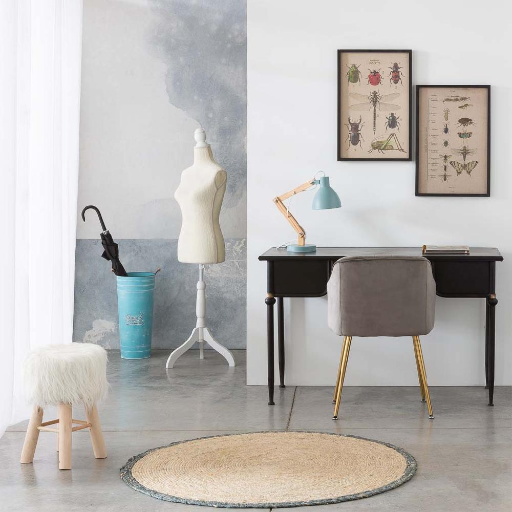 Creaciones Meng MUEBLE - TABURETES Y PUFF - Taburete De Madera Y Forrado De Tela Blanco