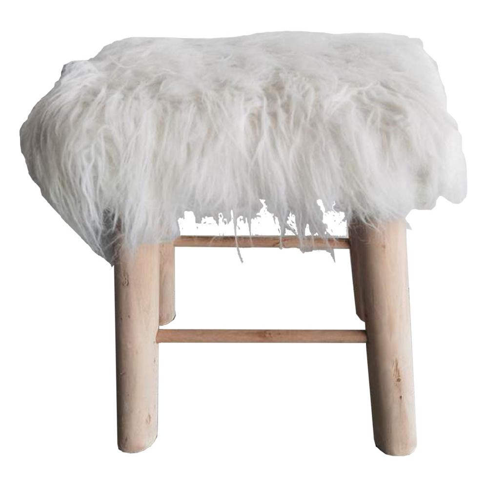 Creaciones meng MUEBLE - TABURETES Y PUFF - taburete de madera y forrado de tela blanco