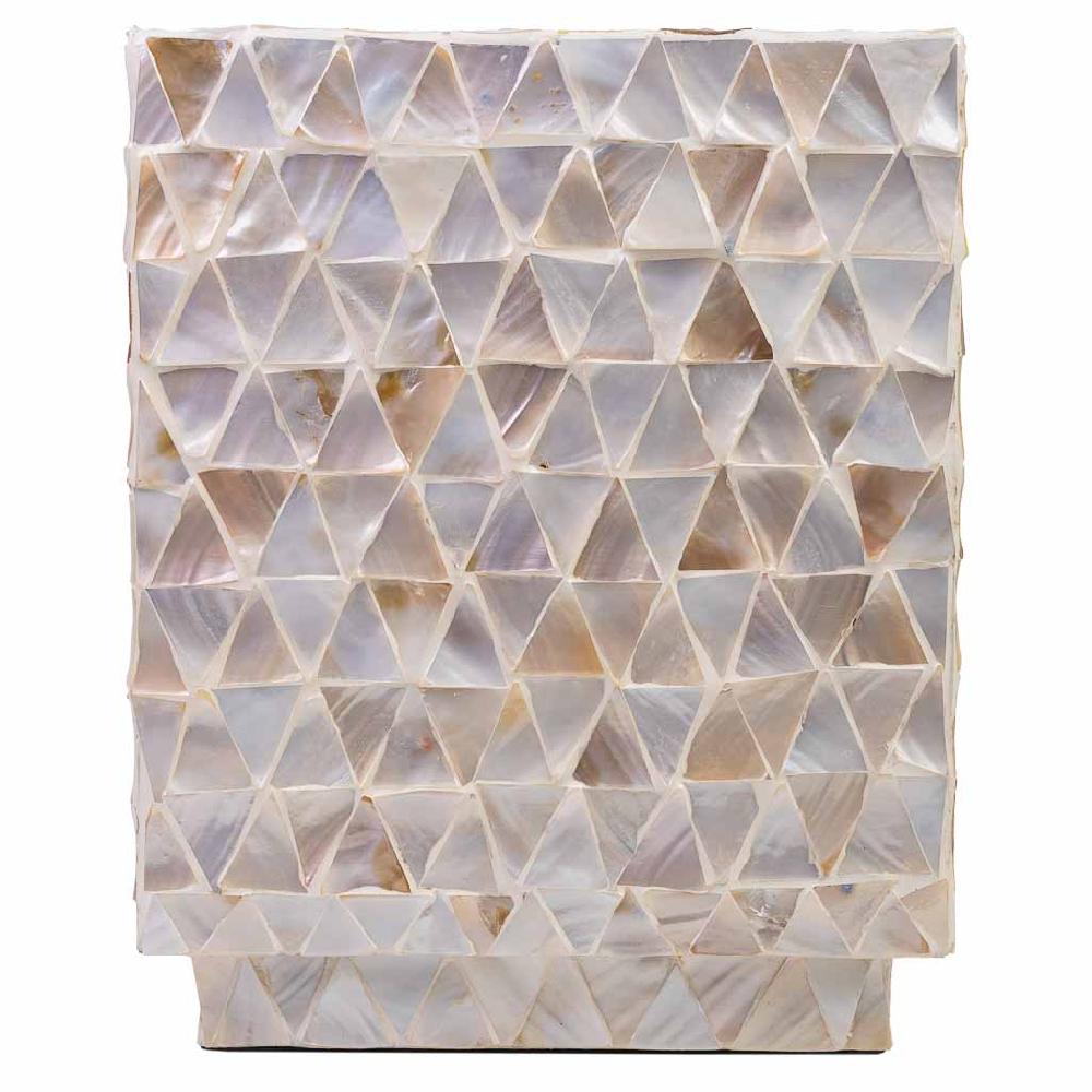 Creaciones Meng MUEBLE - TABURETES Y PUFF - Taburete De Madera Y Madreperla Beige