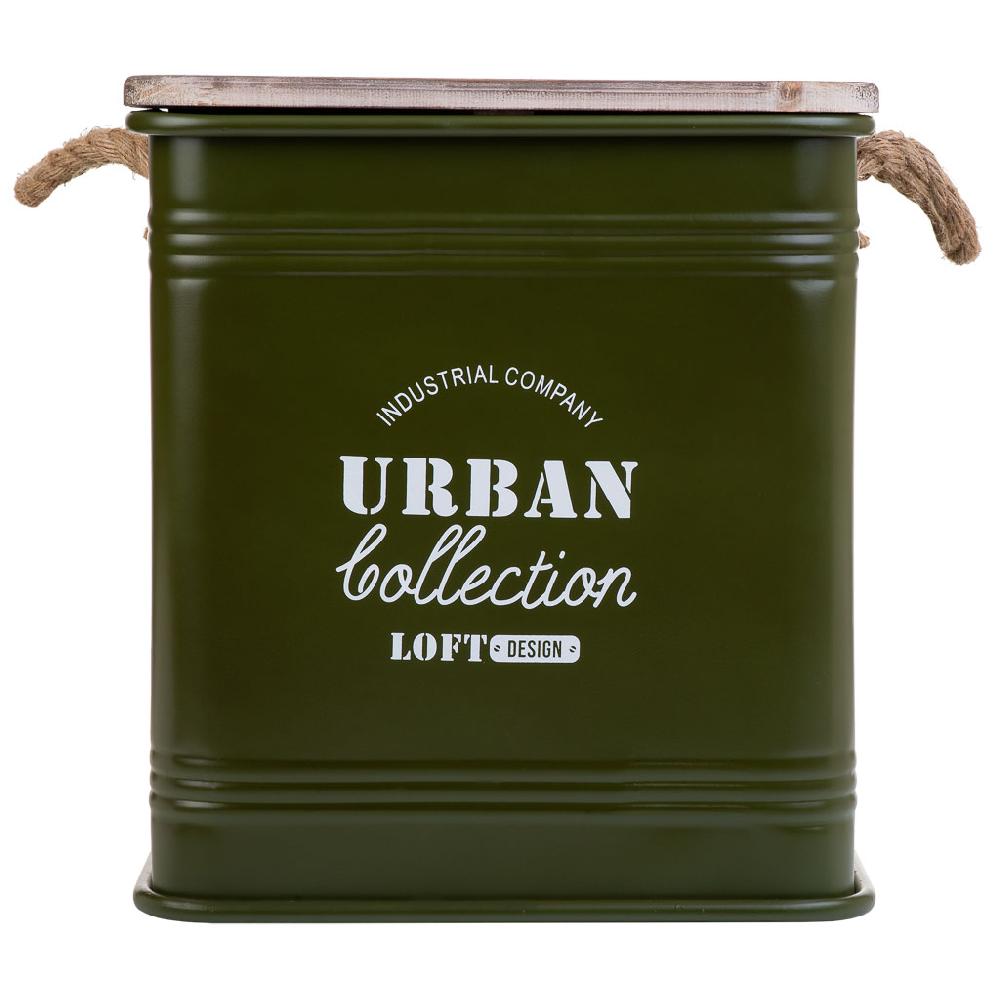 Creaciones Meng MUEBLE - TABURETES Y PUFF - Taburete De Metal Tapa De Madera Y Asas De Cuerda Impresa Negro