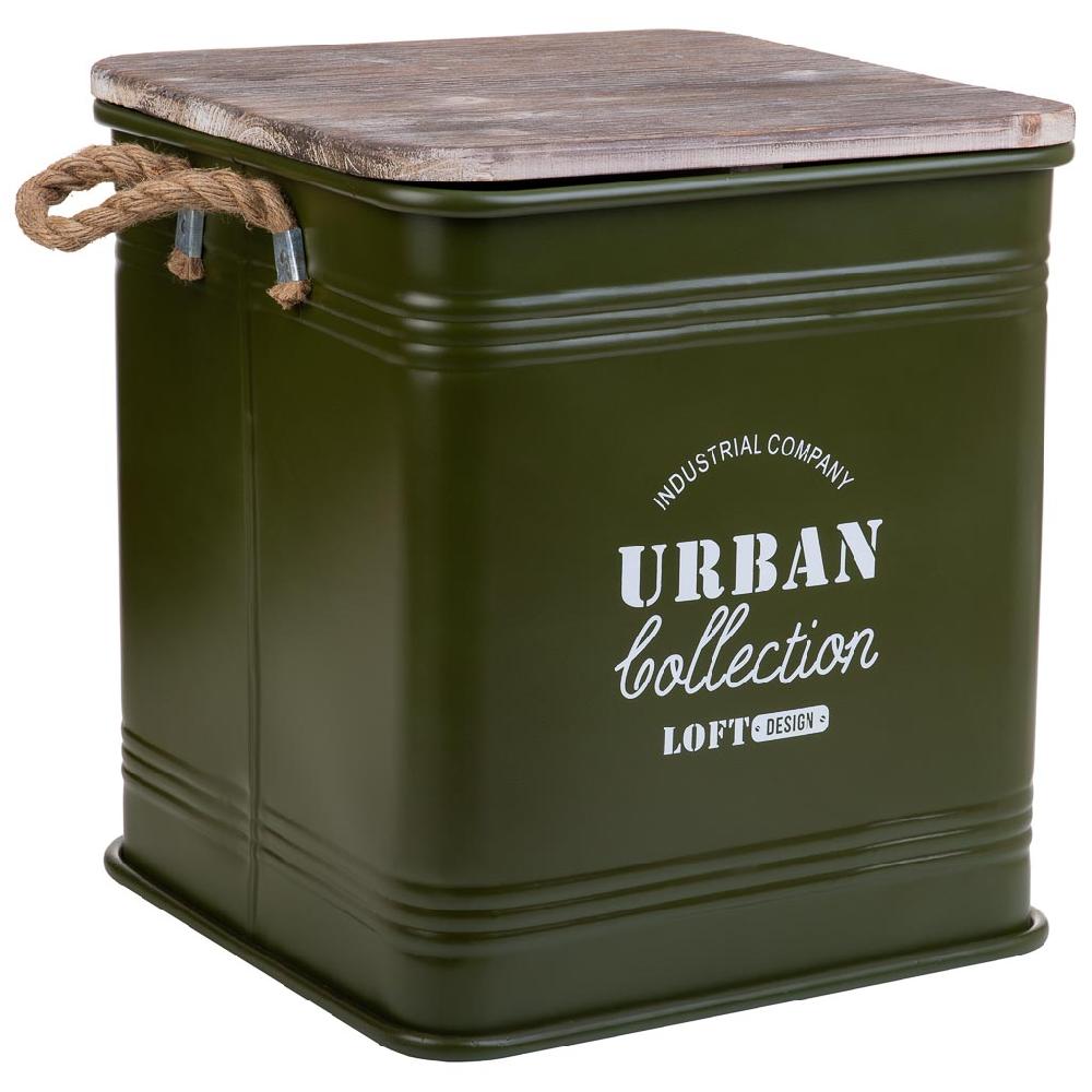 Creaciones meng MUEBLE - TABURETES Y PUFF - taburete de metal tapa de madera y asas de cuerda impresa negro