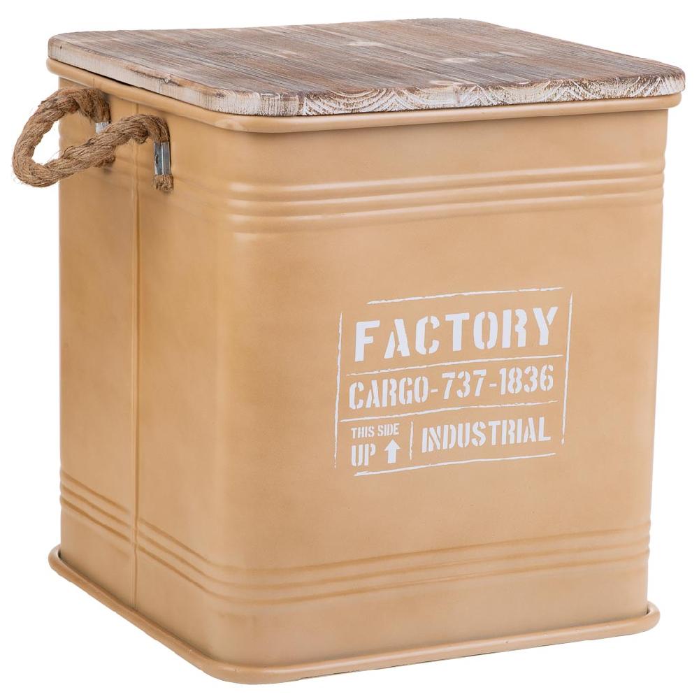 Creaciones meng MUEBLE - TABURETES Y PUFF - taburete de metal tapa de madera y asas de cuerda impresa marron