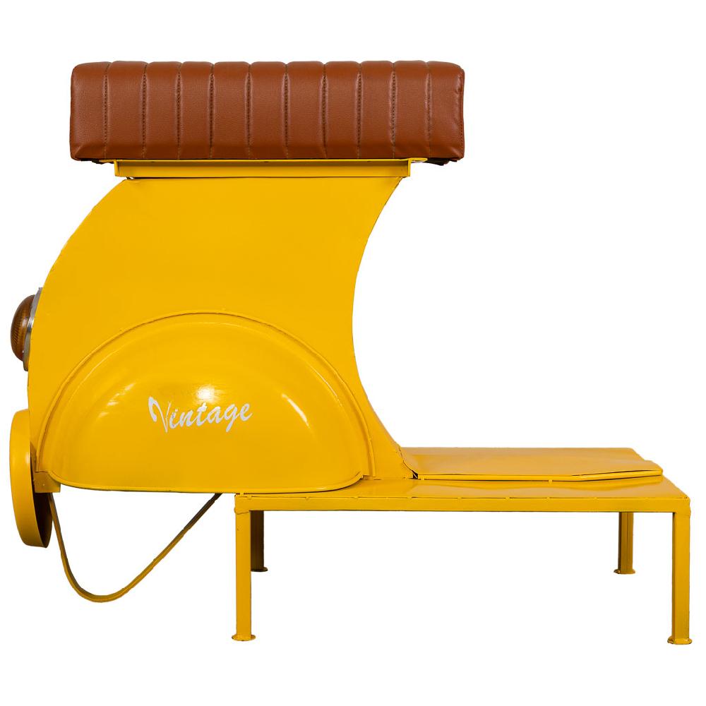 Creaciones Meng MUEBLE - TABURETES Y PUFF - Taburete De Metal Y Piel Acabado Artesanal Amarillo