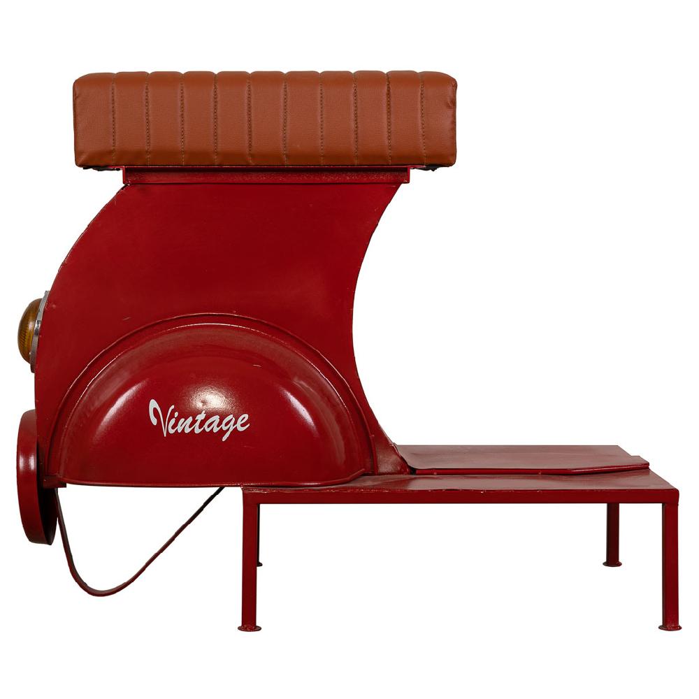 Creaciones Meng MUEBLE - TABURETES Y PUFF - Taburete De Metal Y Piel Acabado Artesanal Rojo