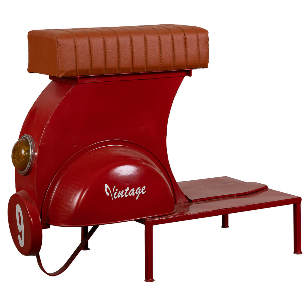 Creaciones meng MUEBLE - TABURETES Y PUFF - taburete de metal y piel acabado artesanal rojo