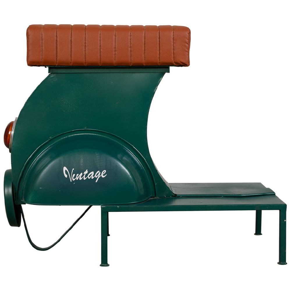 Creaciones Meng MUEBLE - TABURETES Y PUFF - Taburete De Metal Y Piel Acabado Artesanal Azul