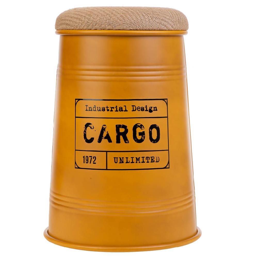 Creaciones Meng MUEBLE - TABURETES Y PUFF - Taburete De Metal Y Tapizado Impreso Amarillo