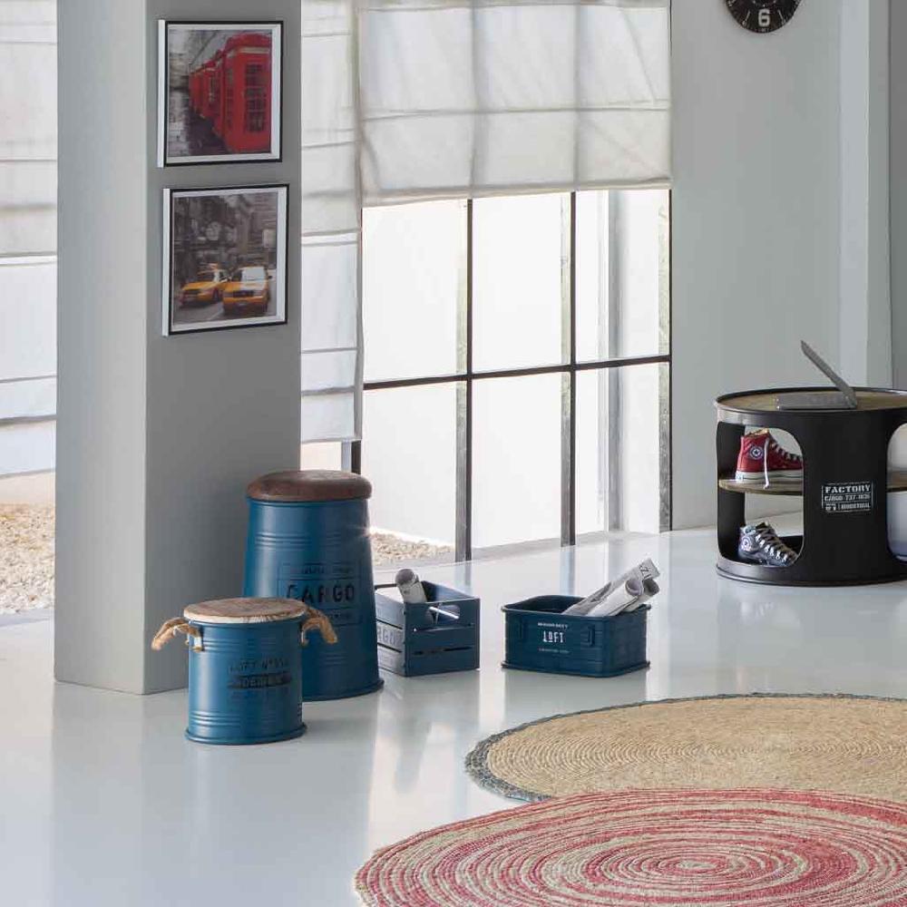 Creaciones Meng MUEBLE - TABURETES Y PUFF - Taburete De Metal Y Tapizado Impreso Azul