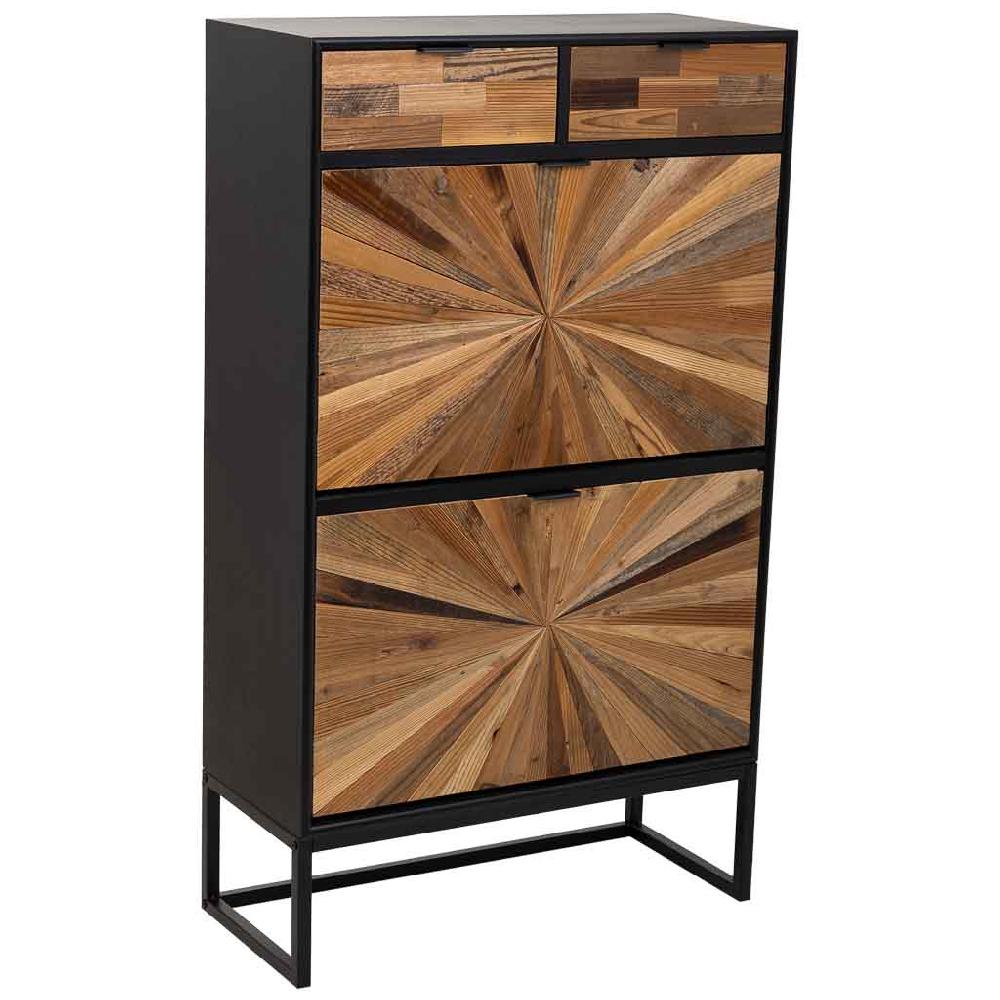 Creaciones meng MUEBLE - ZAPATEROS - mueble zapatero de madera y metal de 2 puertas y 2 cajones marron