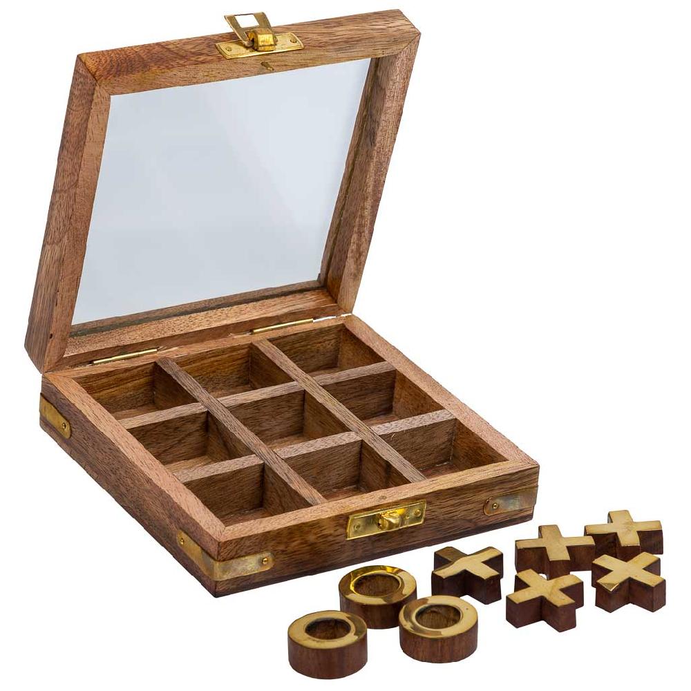 Creaciones meng REGALO - JUEGOS DE MESA - 3 el linea con caja de madera marron