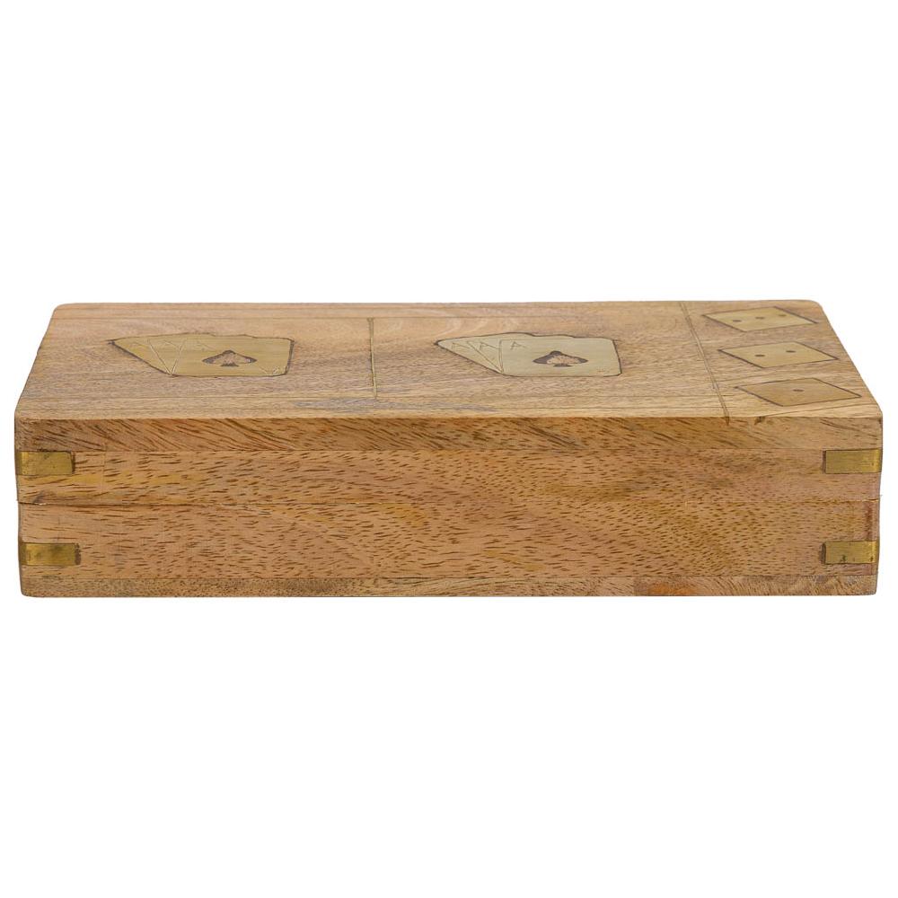 Creaciones Meng REGALO - JUEGOS DE MESA - Juego 2 En 1 (cartas+dados) En Caja De Madera Marron