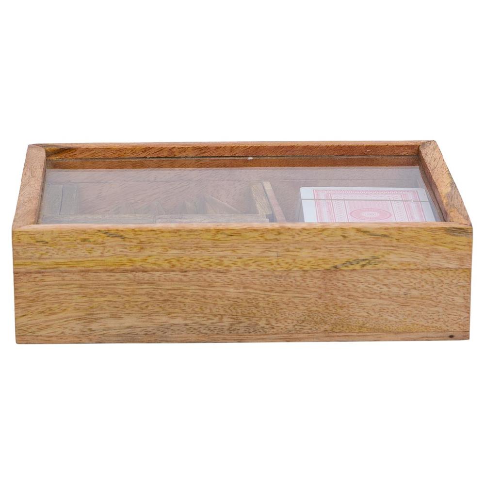 Creaciones Meng REGALO - JUEGOS DE MESA - Juego 2 En 1 (domino+cartas) En Caja De Madera Marron