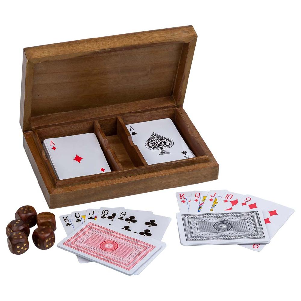 Creaciones meng REGALO - JUEGOS DE MESA - juego cartas y dados con caja de madera y laton