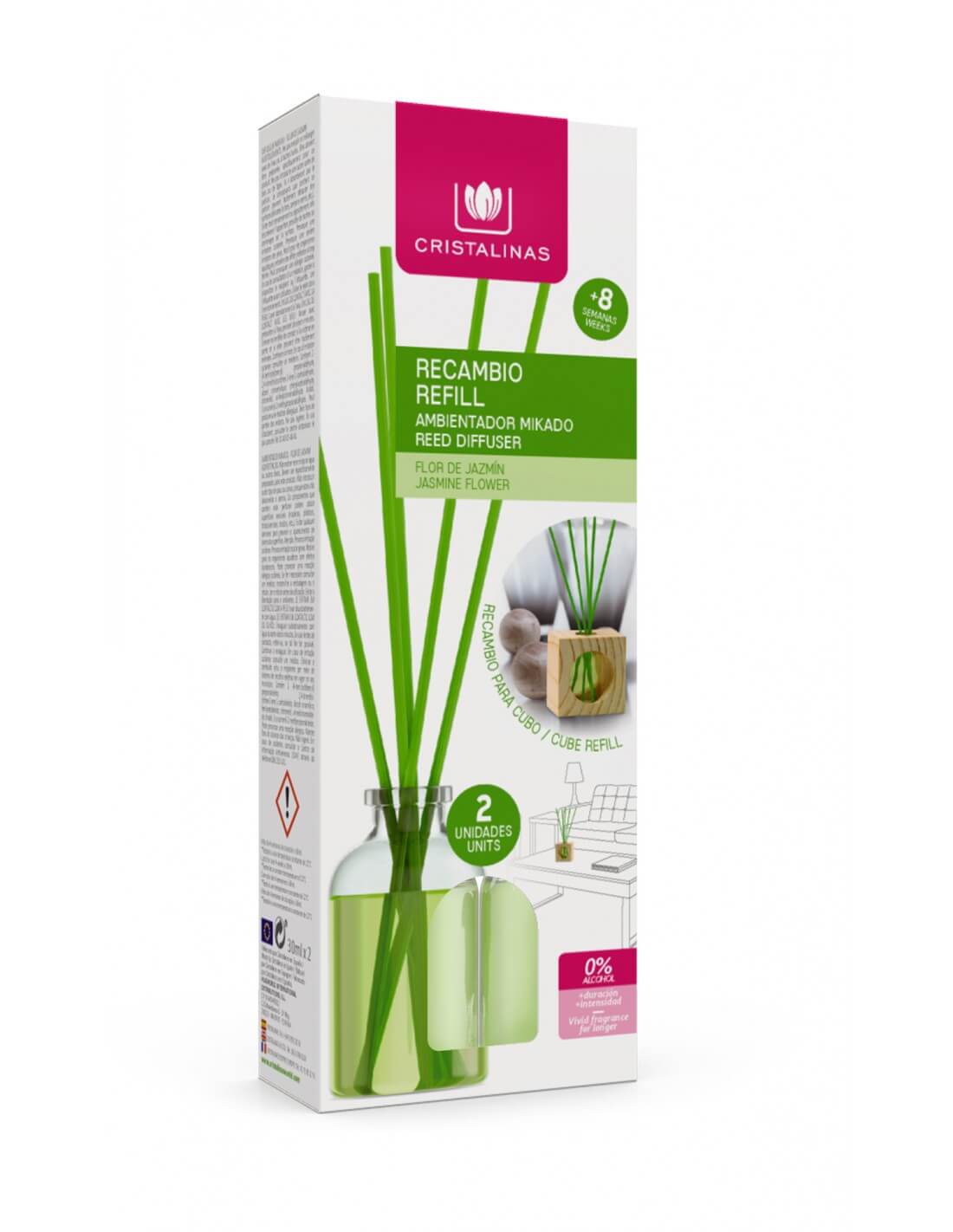 Cristalinas Recambio Mikado Cubo de Madera 2x30ml