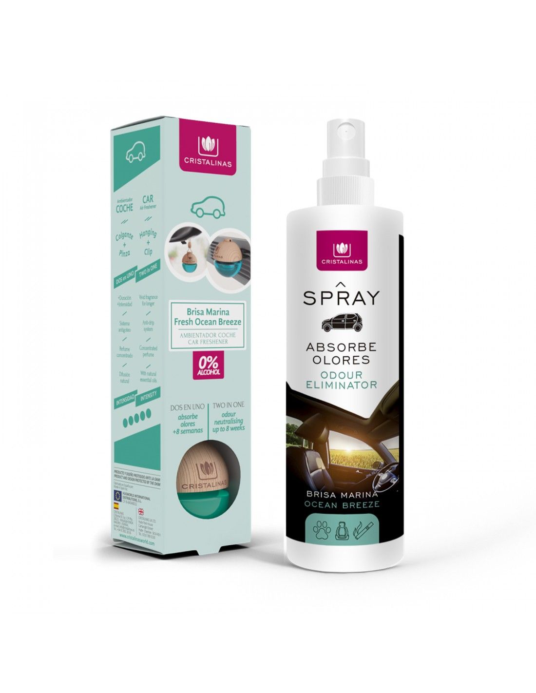 Cristalinas Pack Ambientador Coche + Spray 100ml Brisa Marina