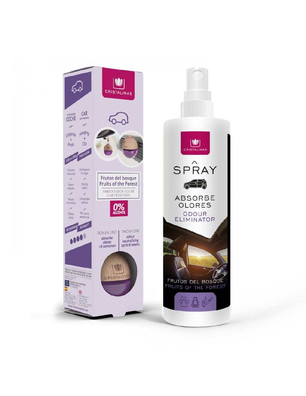 Cristalinas Pack Ambientador Coche + Spray 100ml Frutos del Bosque