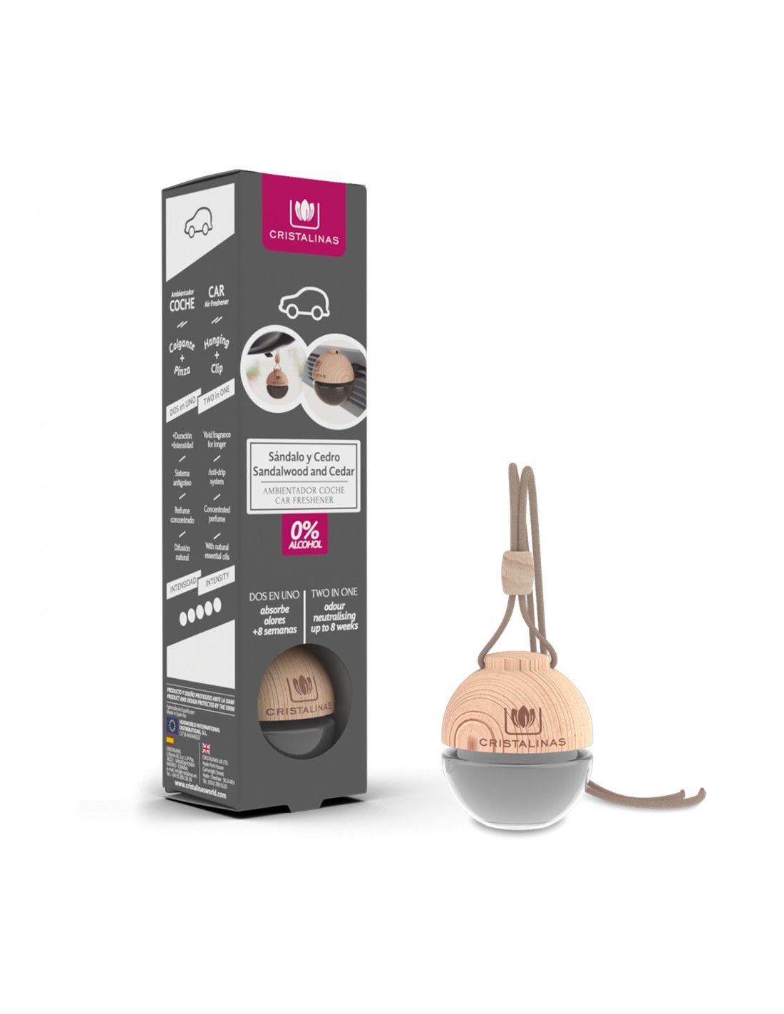 Cristalinas Pack Ambientador Coche + Spray 100ml Sándalo Y Cedro