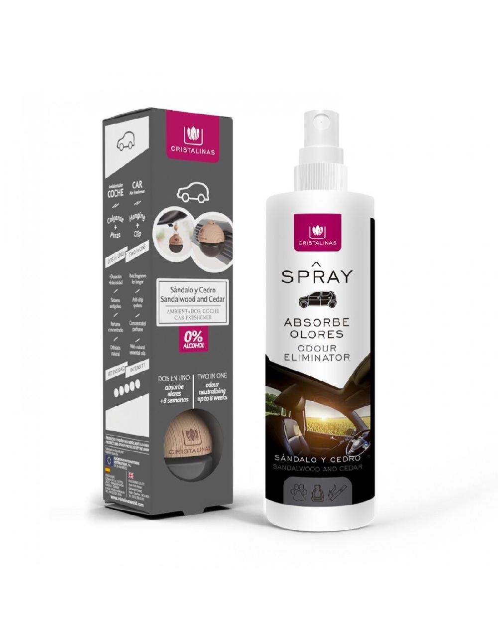 Cristalinas Pack Ambientador Coche + Spray 100ml Sándalo y Cedro