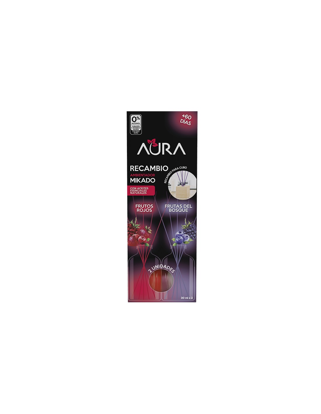 Cristalinas Recambio Mikado Cubo De Madera 2x30ml Aura