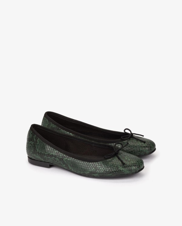 Cuplé BAILARINA VERDE DE TECNOPIEL CON ESTAMPADO SERPIENTE Y LAZO DECORATIVO