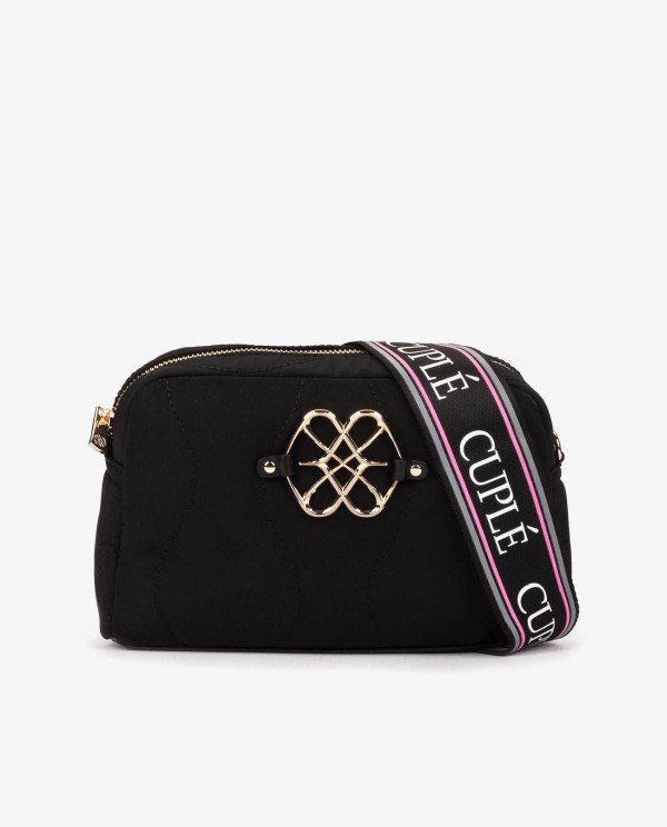 Cuplé BANDOLERA ACOLCHADA DE NYLON NEGRO CON LOGO DORADO
