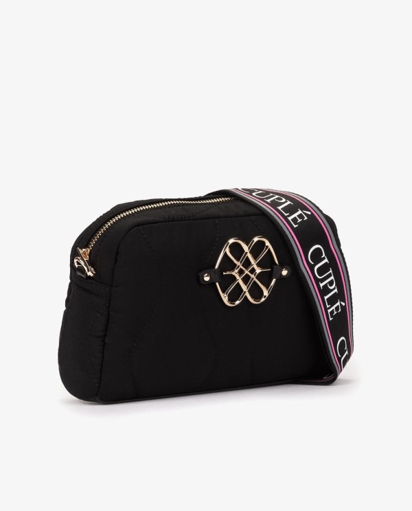 Cuplé BANDOLERA ACOLCHADA DE NYLON NEGRO CON LOGO DORADO