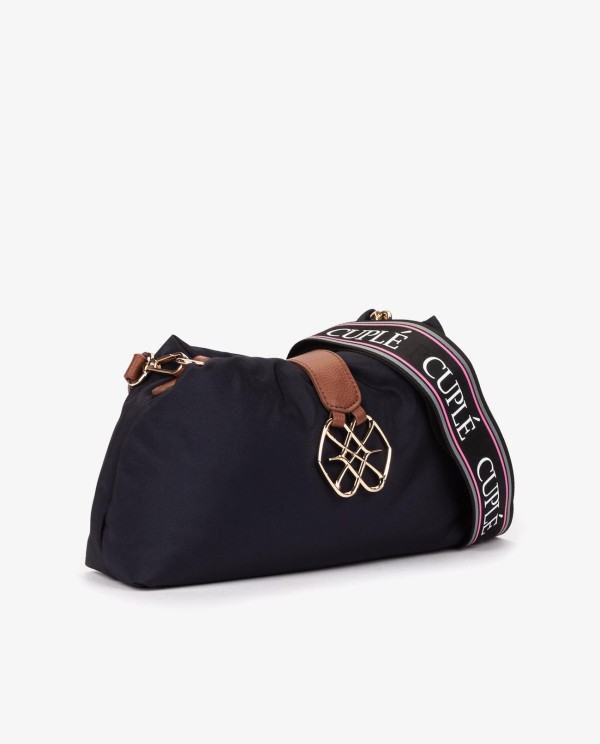Cuplé BANDOLERA DE NYLON AZUL MARINO CON LOGO DORADO Y CORREA AJUSTABLE