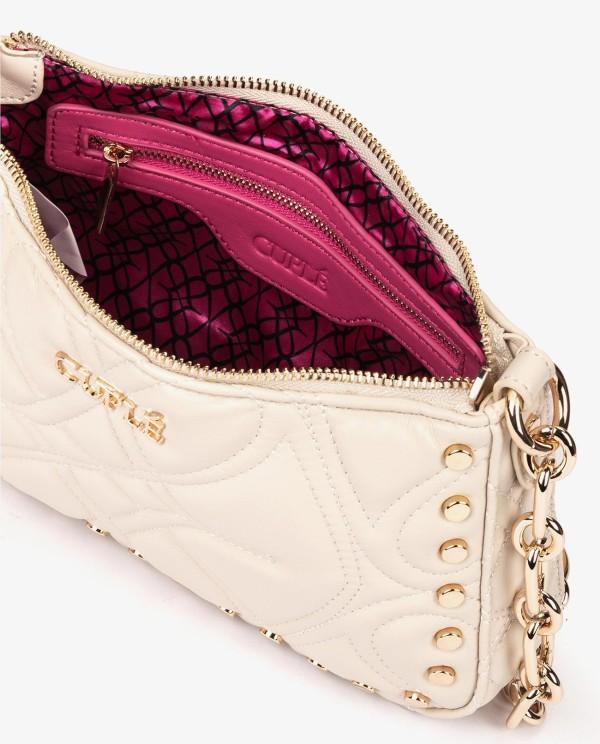 Cuplé BOLSO DE HOMBRO BEIGE ACOLCHADO CON CADENA Y TACHUELAS DORADAS