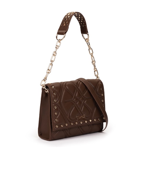 Cuplé BOLSO DE HOMBRO MARRÓN ACOLCHADO CON CADENA Y TACHUELAS DORADA