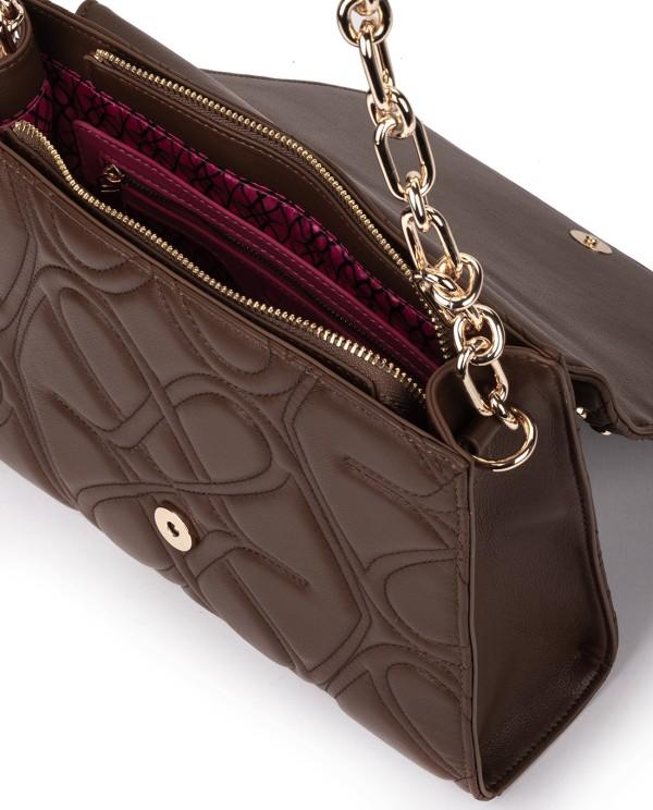Cuplé BOLSO DE HOMBRO MARRÓN ACOLCHADO CON CADENA Y TACHUELAS DORADA