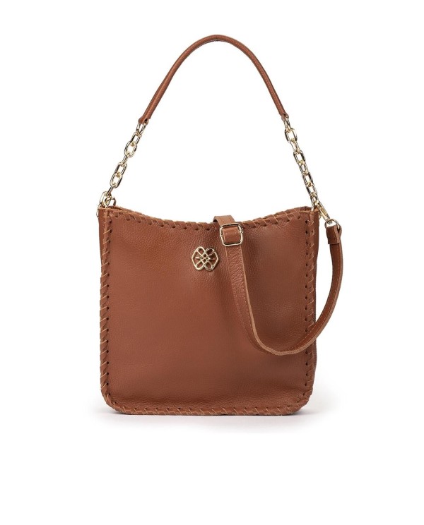 Cuplé BOLSO HOBO DE PIEL CUERO CON PESPUNTES Y CADENA DORADA
